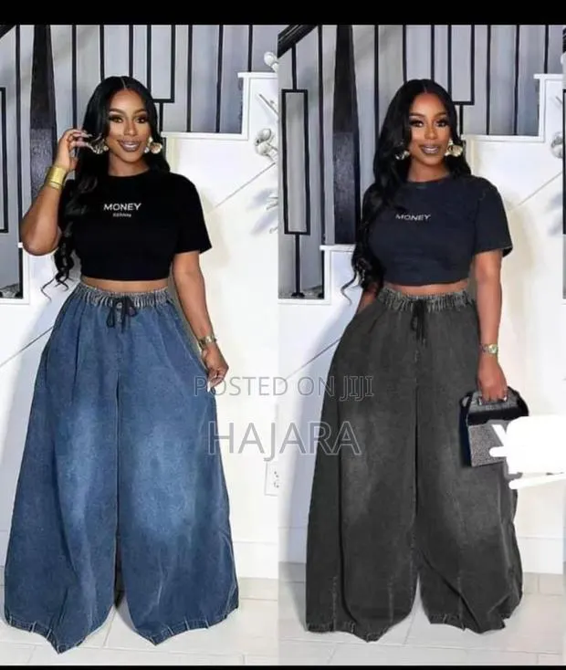 Trendy Drawstring Baggy Denim Pants · Photo 1