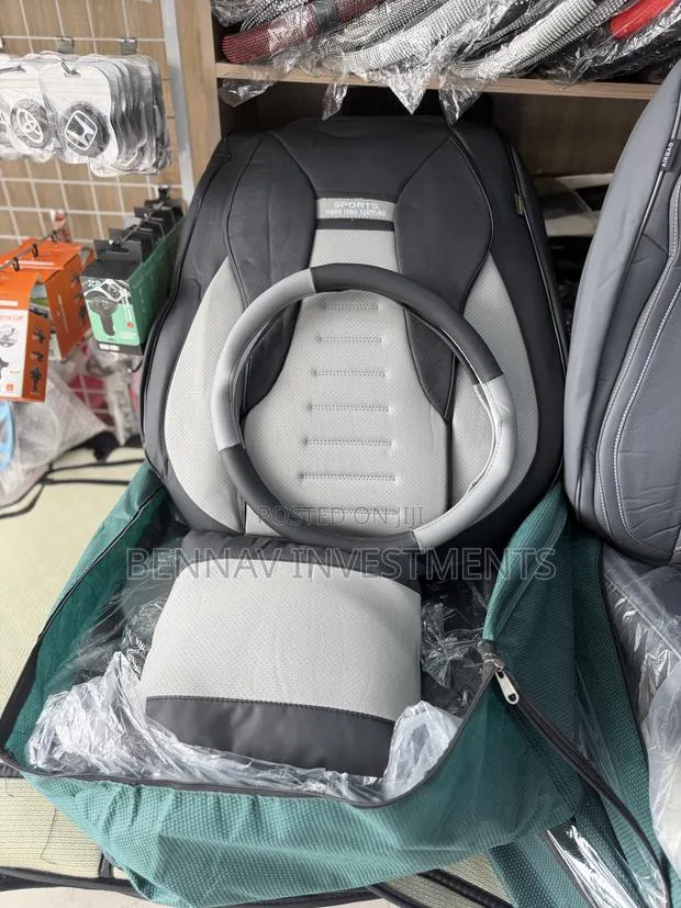 Premium Nappa Ash and Black Leather Car Seat Cover · Photo 1