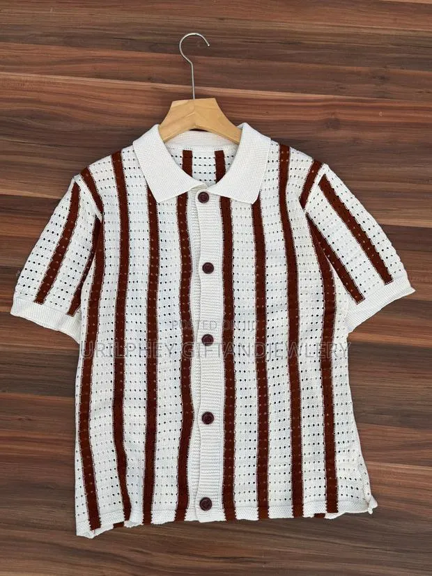 Vintage Knit Striped Button-Up Polo · Photo 1