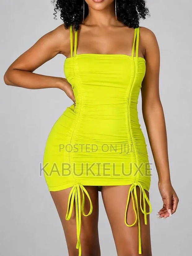Neon Lime Ruched Bodycon Mini Dress for Ladies · Photo 1