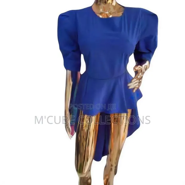Royal Blue Puff Sleeve Peplum Top · Photo 1