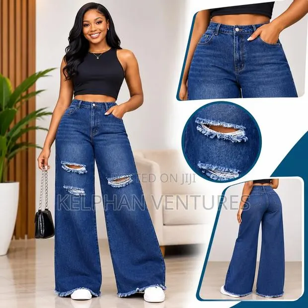 Trendy High Waisted Distressed Wide Leg Jeans · Photo 1