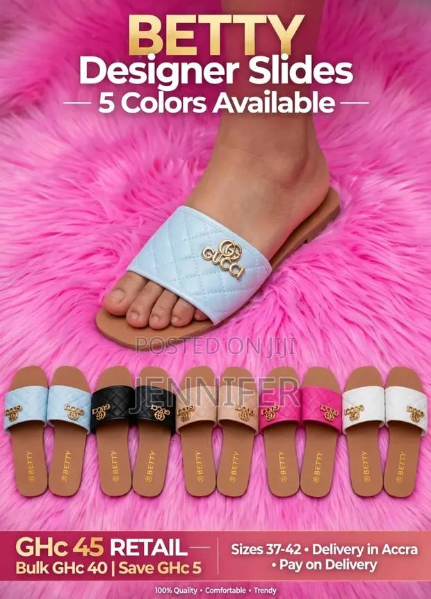 *BETTY Designer Quilted Slides With Gold Logo · Photo 1