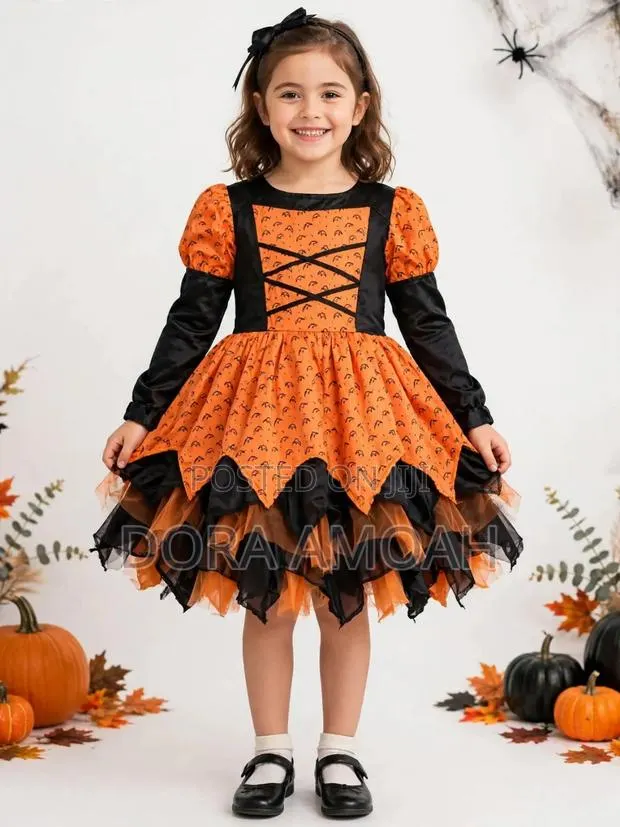 Kids Halloween Pumpkin Princess Tutu Dress - Orange Black" · Photo 1