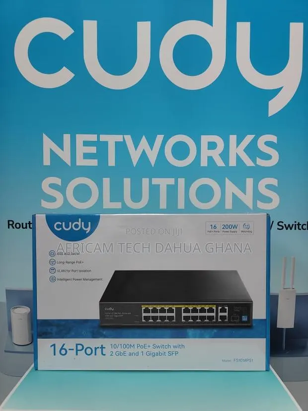 Cudy 16-Port 10/100m PoE+Switch / 2 Uplink GbE and 1 Uplink SFP Slot · Photo 1