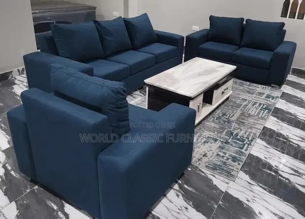 Sofa Set With Marble Coffee Table – Soft Velvet Fabric. · Photo 1