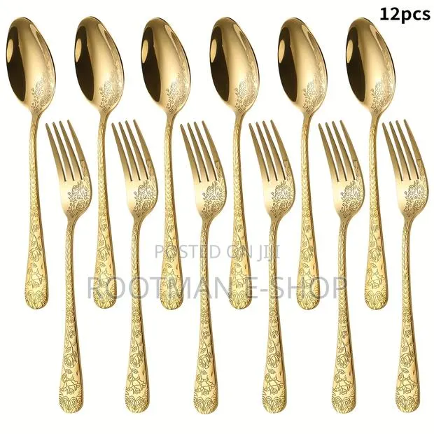 12pcs Premium Golden Spoon and Fork Set Stainless Steel · Photo 1