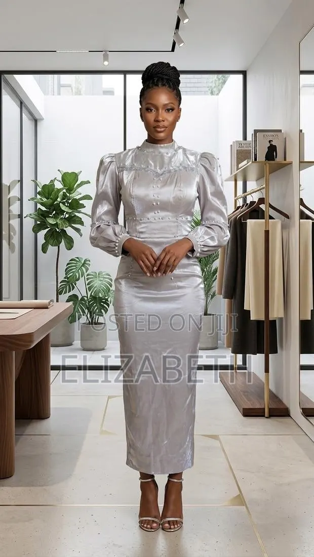 Silver Long Sleeve Maxi Dress – Classy Occasion Wear · Photo 1