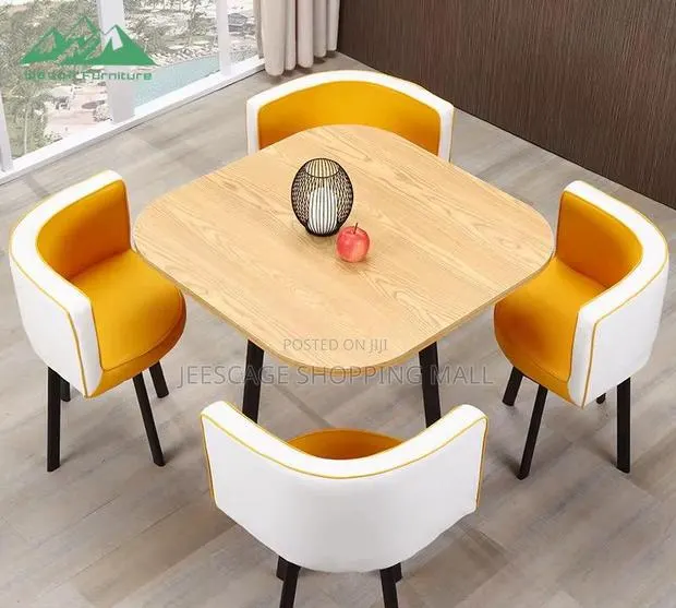 Compact 4-Seater Dining Set With Marble-Look Table and Nesting Chairs · Photo 1