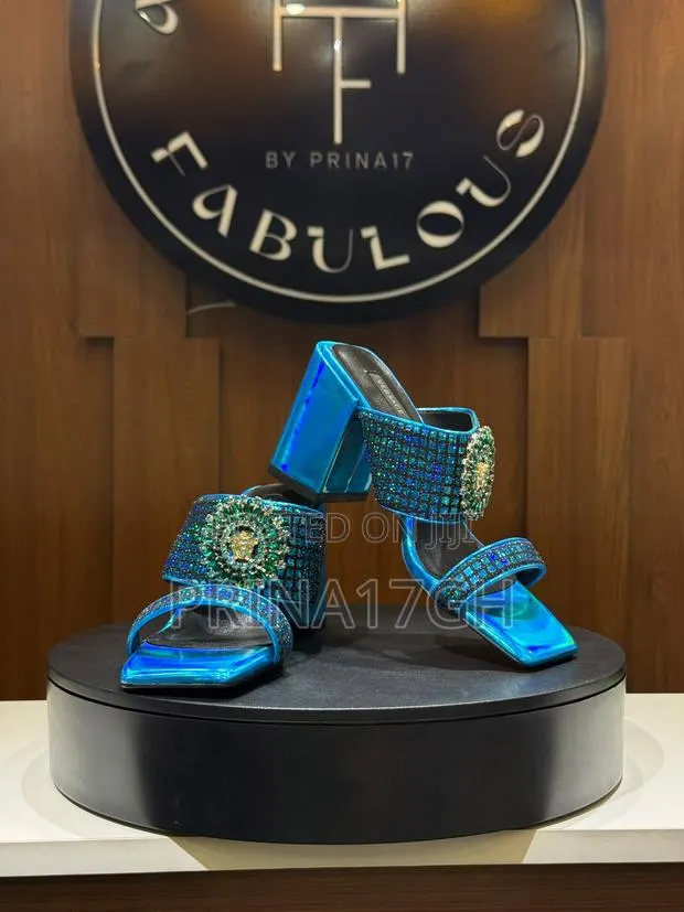 Teal Blue Block Mule Heels · Photo 1