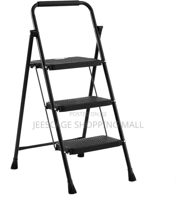 Black 3-step Folding Step Stool Ladder, Possibly The Nazhura Model. · Photo 1