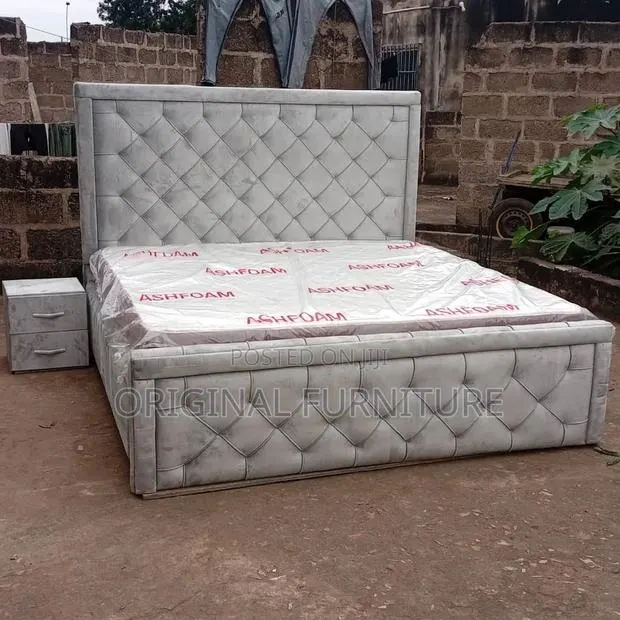 Queen Size Bed Side Drawer and Mattress · Photo 1