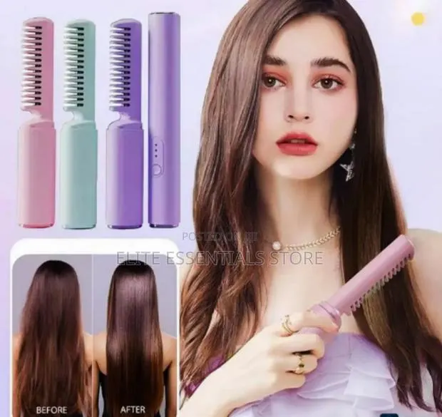 Cordless Portable Rechargeable Hot Comb Hair Straightener Brush · Photo 1