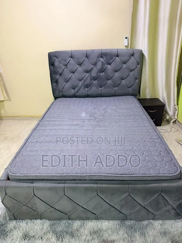 Complete Bedroom Set – Grey Bed, Bedside Drawer & Full-Length Mirro · Photo 1