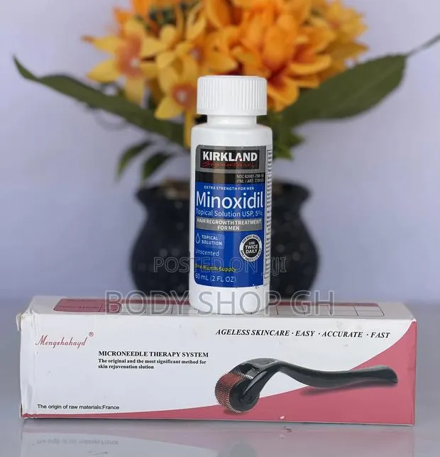 Hairline Regrowth Pack- Kirkland Minoxidil + Derma Roller · Photo 1