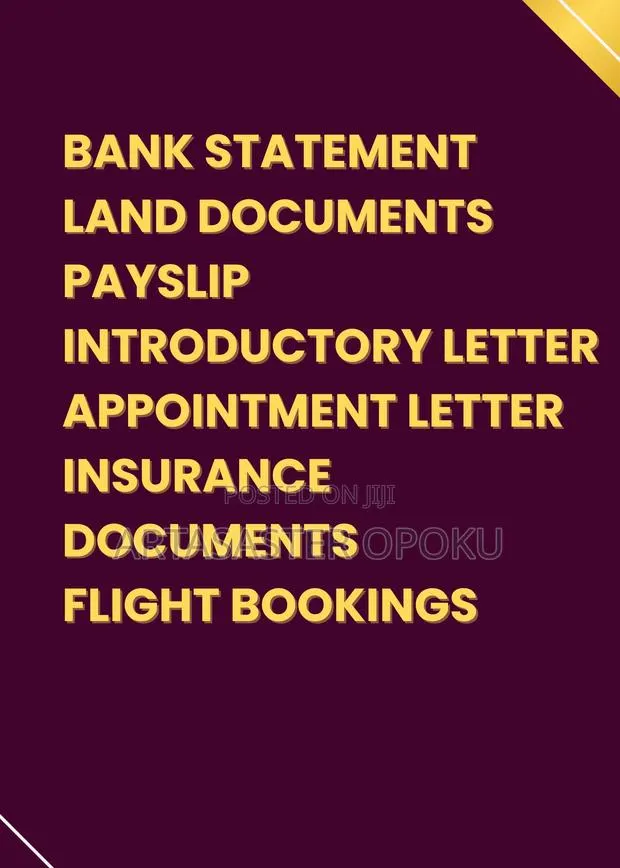 Bank Statement,Payslip,Introductory Letter Etc