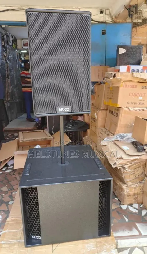 A Pair Each of Nexo Half-Range & Nexo Single Bass Speakers With Stand · Photo 1