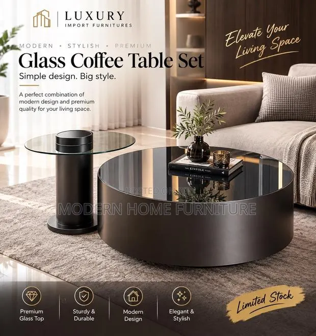 Luxury Glass Coffee Table Set | Imported | Modern Elegant · Photo 1