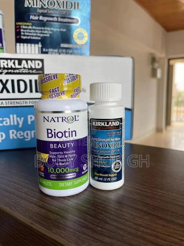Natrol Biotin (60 Tabs) + Kirkland Minoxidil Combo Pack · Photo 1