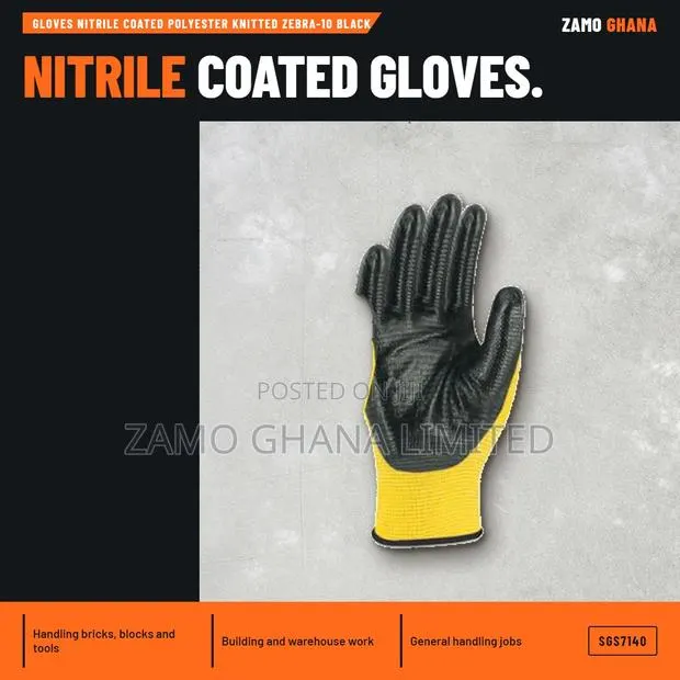 Gloves Nitrile Coated Polyester Knitted Zebra-10 Black - SGS7140 · Photo 1