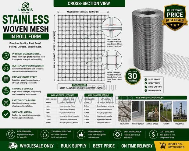 Stainless Steel Woven Mesh Roll | Rust Proof Industrial Wire Mesh · Photo 1