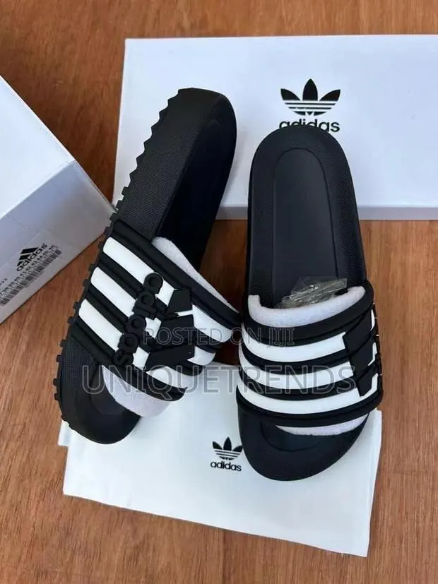 Original Adidas Slides (Black White) · Photo 1