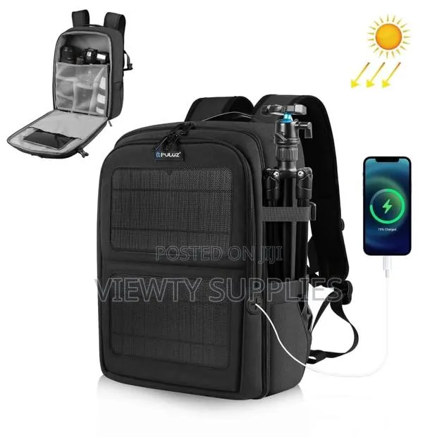 12w Solar Power Outdoor Portable Camera Laptop Backpack Bag (Black) · Photo 1