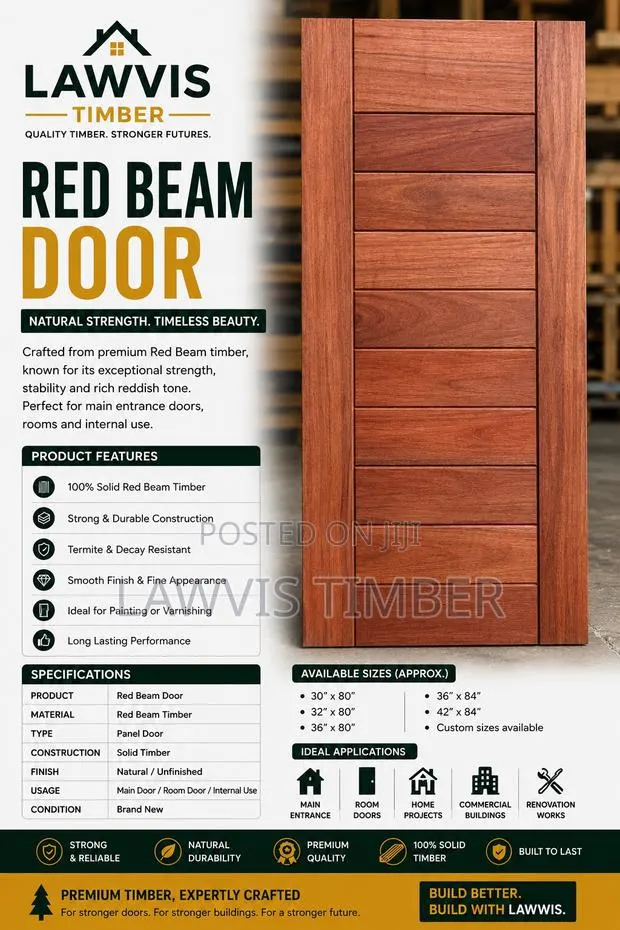 Red Beam Wooden Door | Solid Timber | Strong, Elegant Built to Last · Photo 1