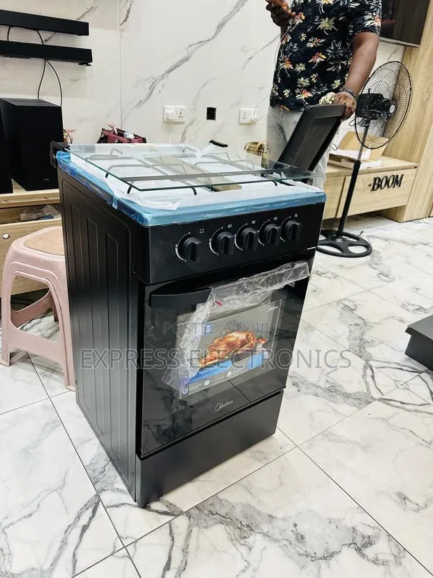 Midea Gas Cooker Oven Grill Black 4b 50/50 Stainless Steel · Photo 1