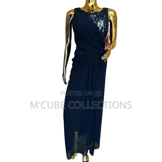 Navy Draped Lace Gown · Photo 1