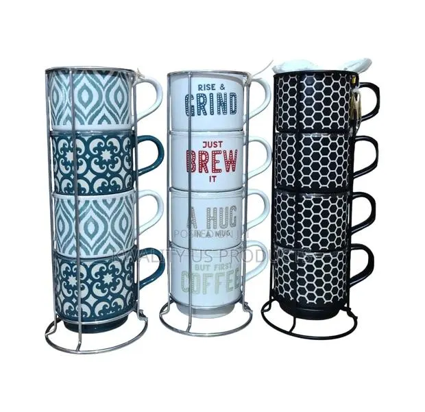 ABODE Ceramic Mugs With Stacker - 4 Set · Photo 1