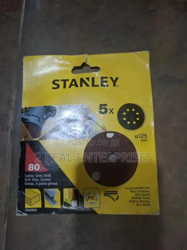 Stanley 125mm 80 Grit Quick Fit ROS Sanding Discs (5-Pack) · Photo 1