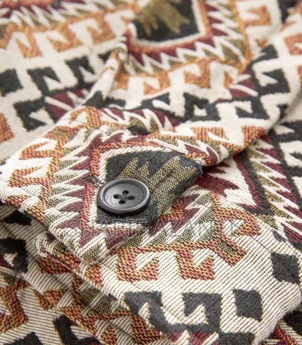Ecru/Red Pattern Tapestry Shacket Overshirt · Photo 1