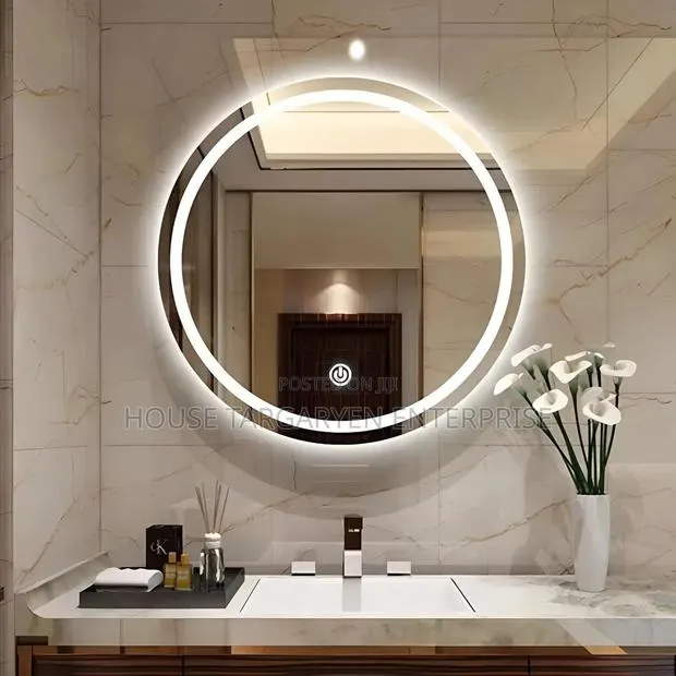 Round LED Bathroom Mirror With Touch Sensor Backlit Halo Light · Photo 1