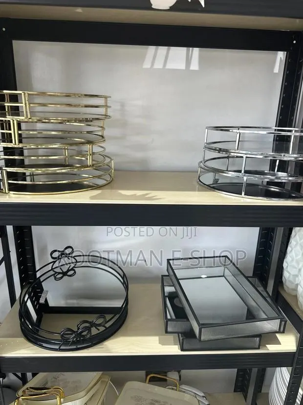 Decorative Mirrored Trays Featuring Textured Glass And Black Metal · Photo 1