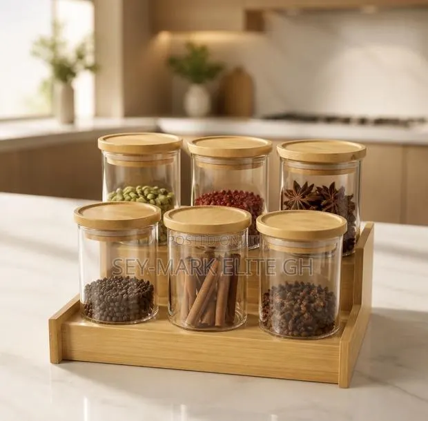6pcs Spice Containers With Wooden Lid Stand · Photo 1