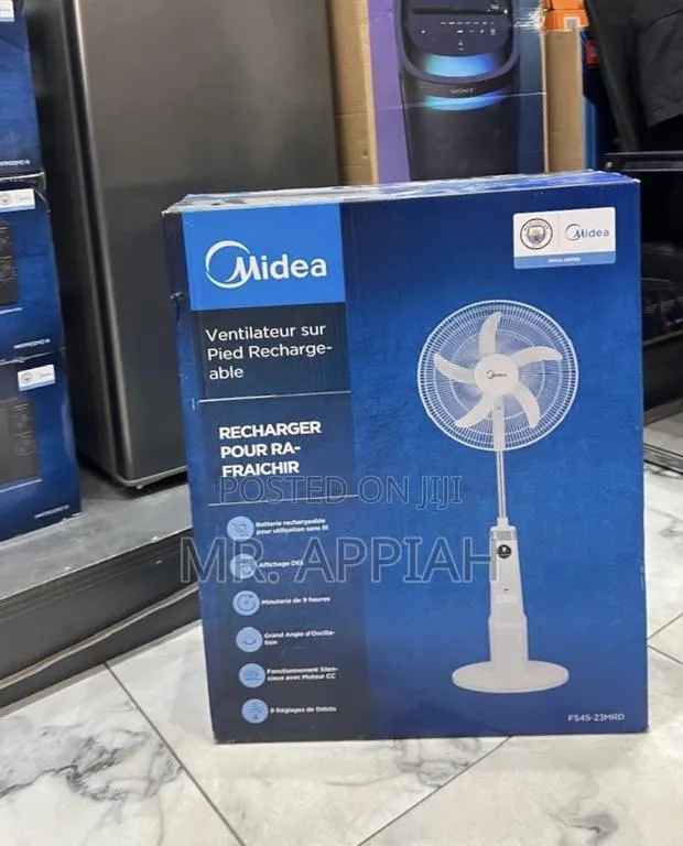Order Midea 18” Rechargeable Standing Fan(White)Led Light · Photo 1