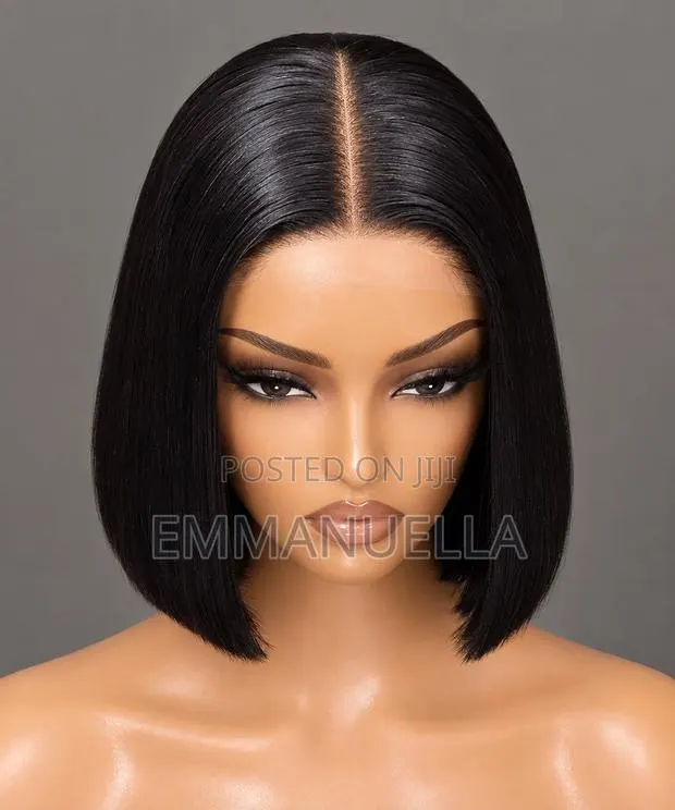 Luxury Jet-Black Human Hair Blunt Bob | 5×5 Lace Unit · Photo 1