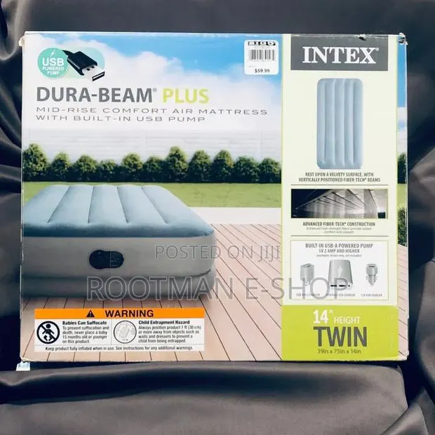 Intex Dura + Mid-rise Comfort 14 Twin Air Mattress Built-in Pump Usb · Photo 1