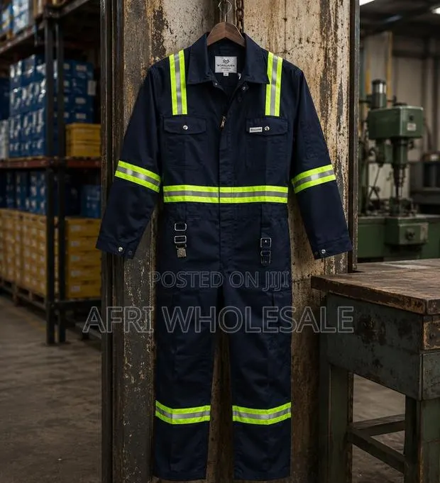 🔥 Navy Reflective Safety Coverall | Heavy-Duty Industrial Workwear · Photo 1