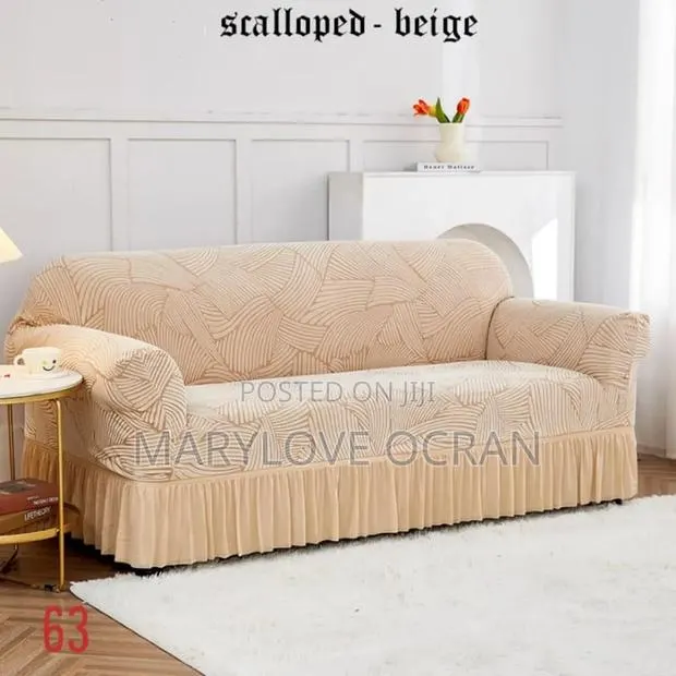 Scalloped- Beige Skirt Sofa Covers (Set) · Photo 1