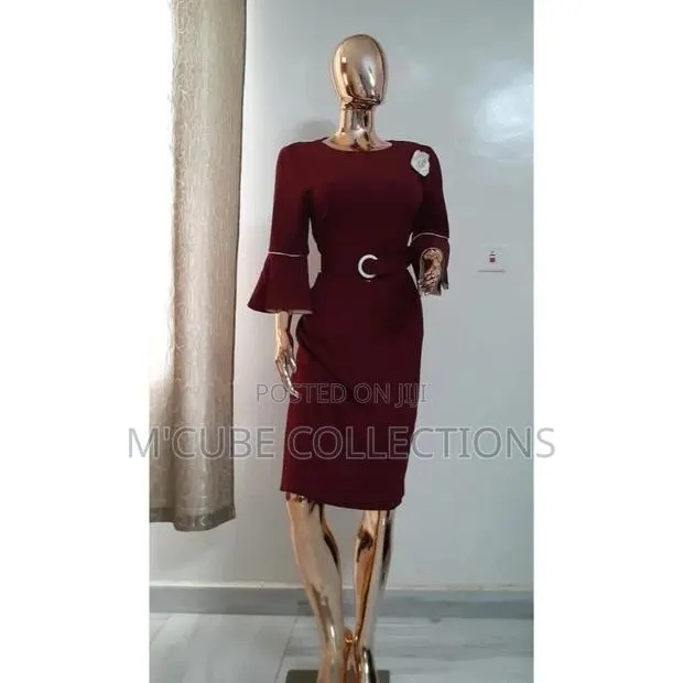 Burgundy Bell Sleeve Belted Dress · Photo 1
