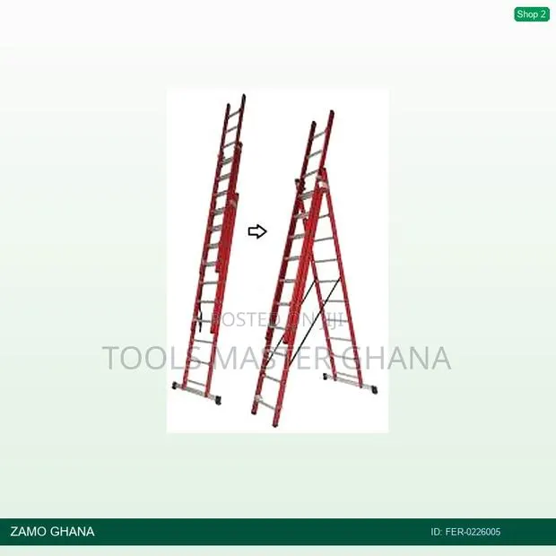 Ferral 3x17 Steps Fiberglass Red Triple 5 Slide Ladder - Fer- · Photo 1