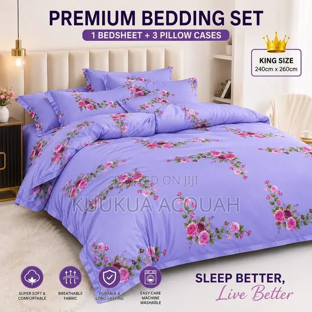 1 Kingsize Bedsheet 3 Pillow Cases · Photo 1