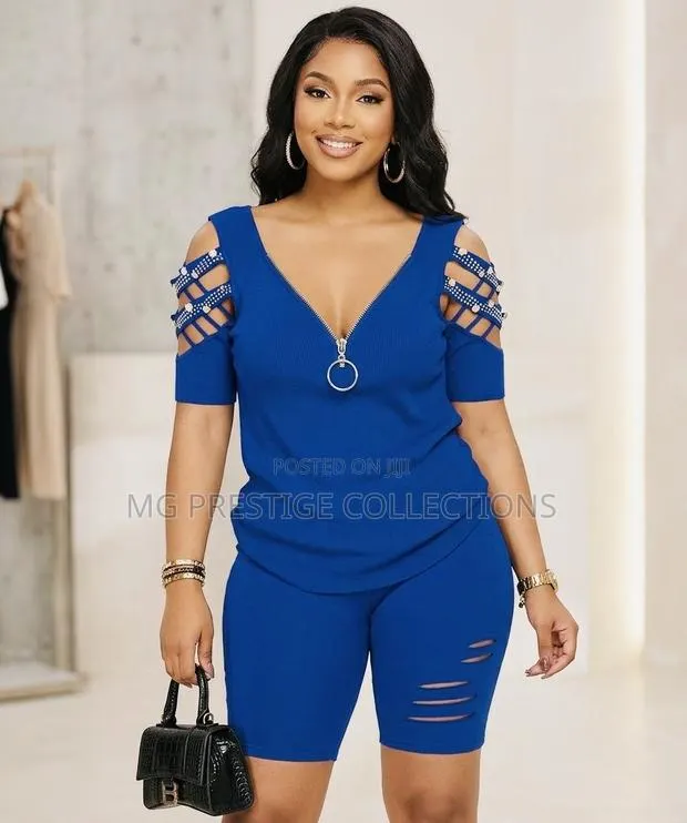 Stylish Royal Blue Biker Short Set · Photo 1