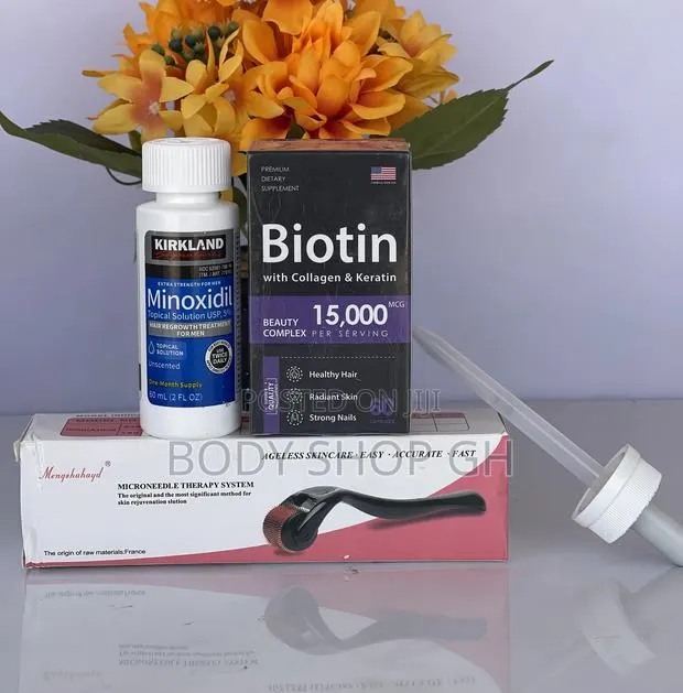 Beard and Hairline Combo Pack - Biotin + Kirkland + Roller · Photo 1