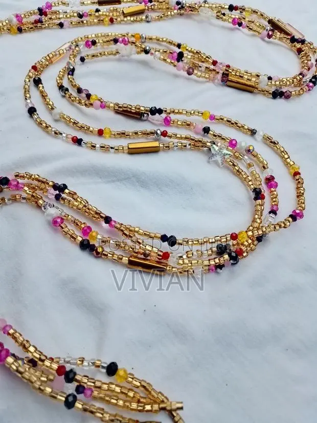 Luxury Multicolour Waist Beads | Pink, Black, Burgundy, Gold & Yellow · Photo 1