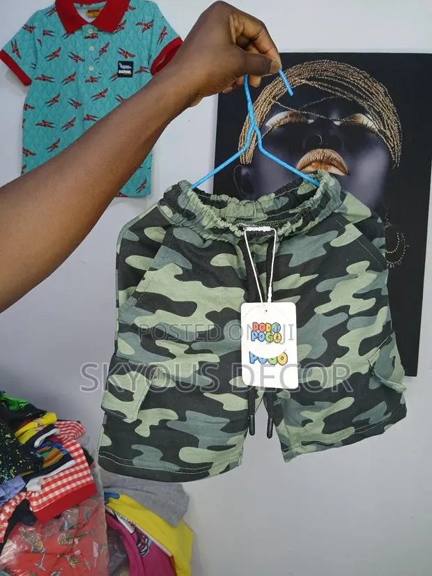 Army Side Pocket Shorts and White With Black for Kids 1-10years · Photo 1