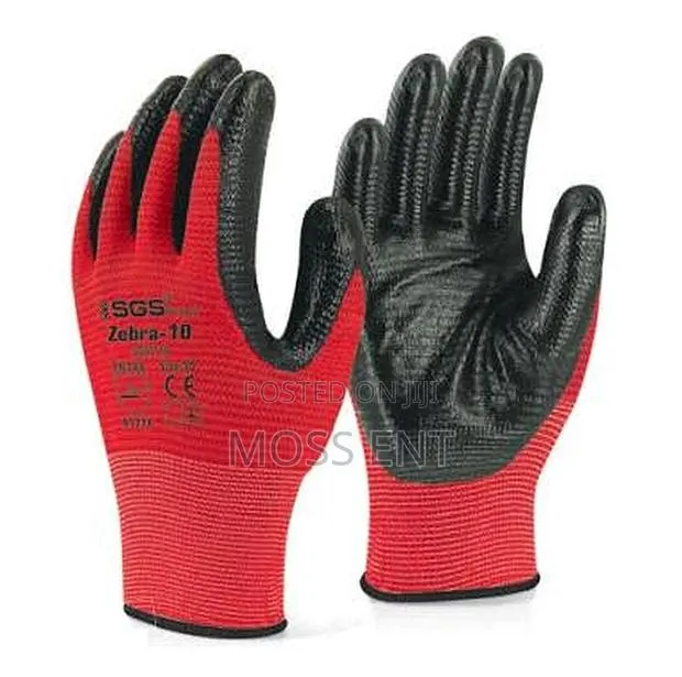 Gloves Nitrile Coated Polyester Knitted Zebra-10 Red - Sgs7110 · Photo 1