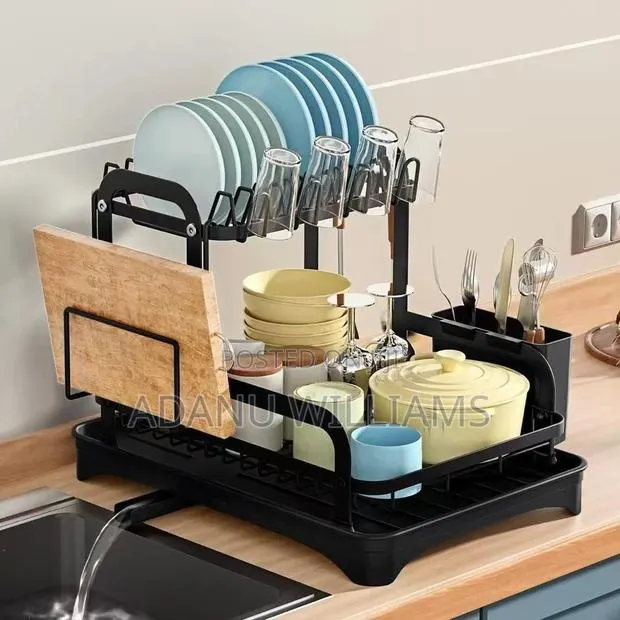 2-Tier Over-Sink Dish Drying Rack With Drain Tray Utensils Holder · Photo 1